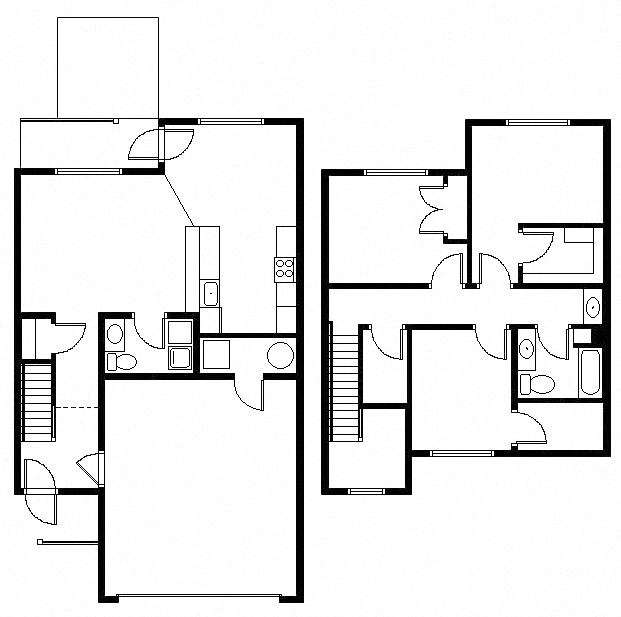 Floor plan for 3 beds, 2 baths, 963 sqft